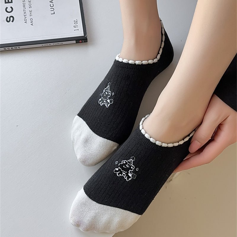 Black And White Cute Bubble Mouth Women's Low - cut Liners Socks Invisible - Soxipix