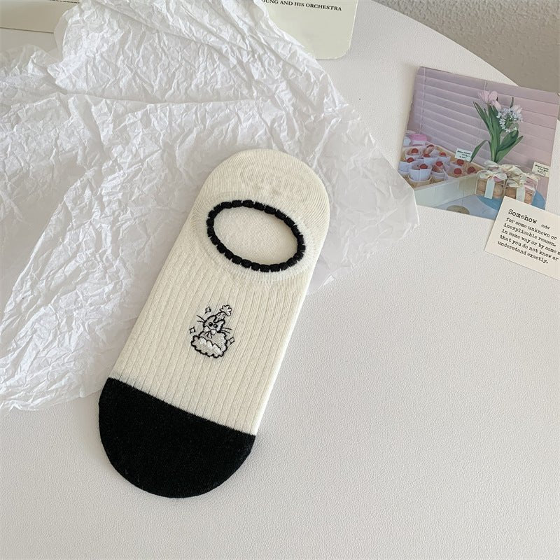 Black And White Cute Bubble Mouth Women's Low - cut Liners Socks Invisible - Soxipix
