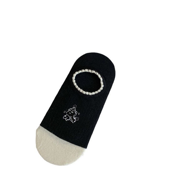 Black And White Cute Bubble Mouth Women's Low - cut Liners Socks Invisible - Soxipix