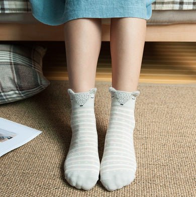Cartoon Women's Socks Cotton Students' Socks Ears Cute Animal Socks All Cotton Socks Sweet Cotton Socks - Soxipix