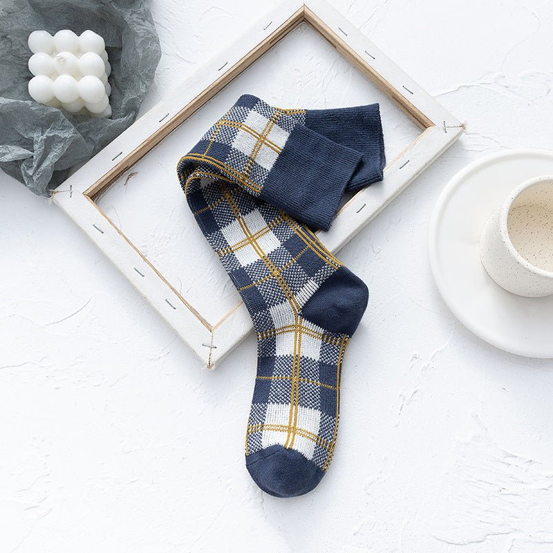 Line Plaid Socks Women Calf Knee Socks Korean Version - Soxipix