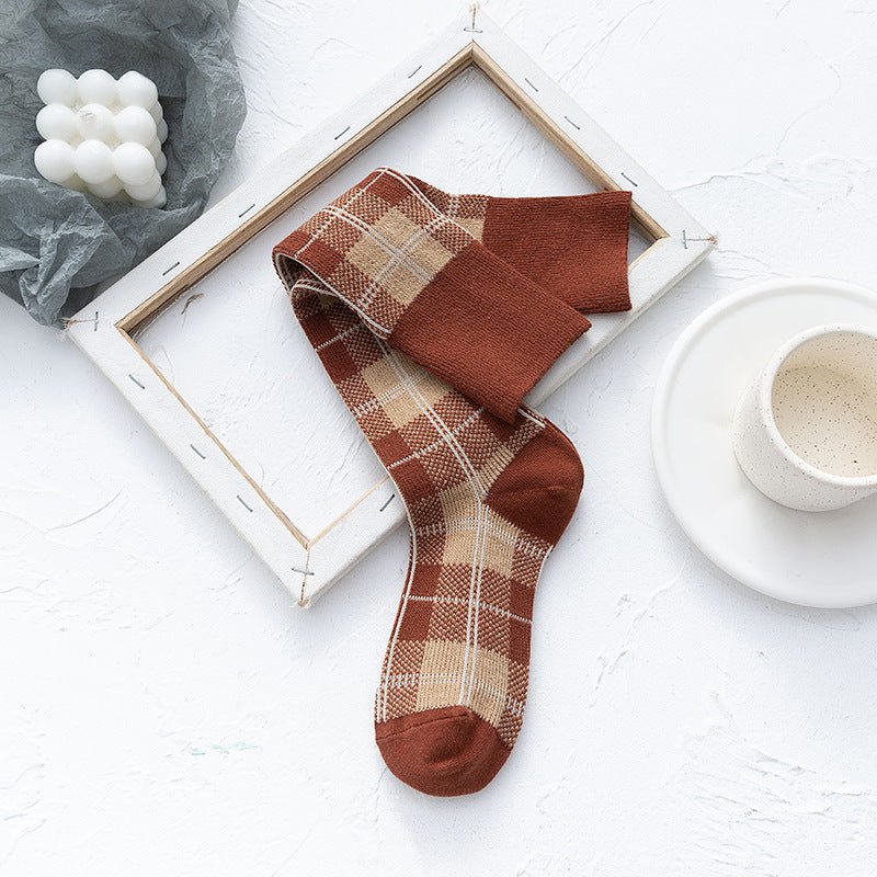 Line Plaid Socks Women Calf Knee Socks Korean Version - Soxipix