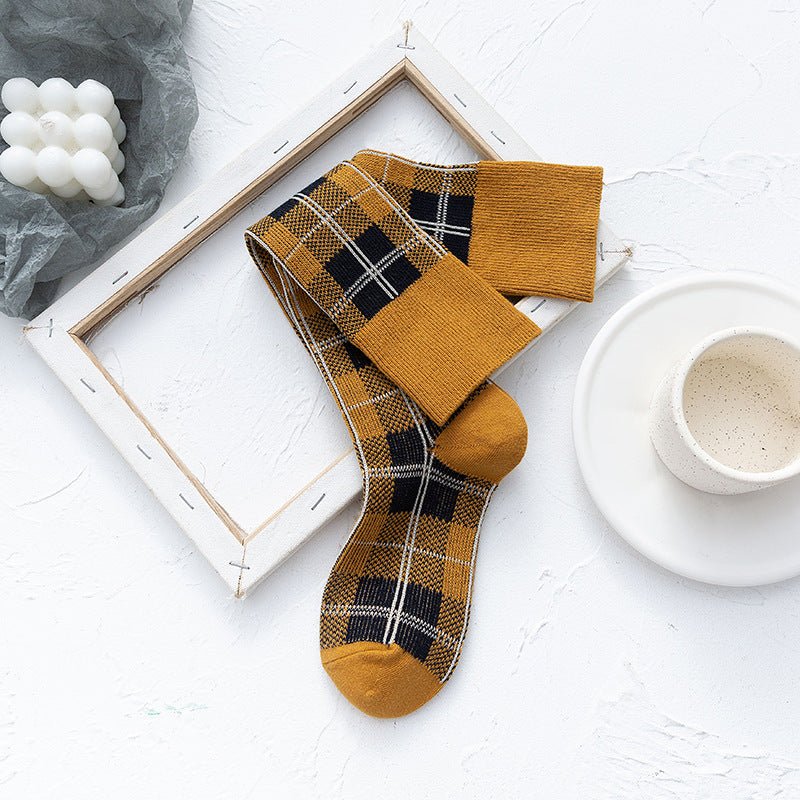 Line Plaid Socks Women Calf Knee Socks Korean Version - Soxipix