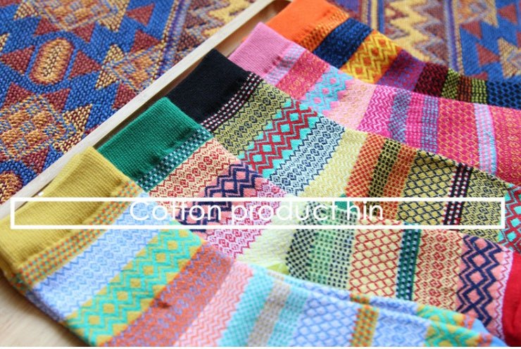 Vintage ethnic wind tube female socks horizontal strip double road socks cotton socks socks - Soxipix