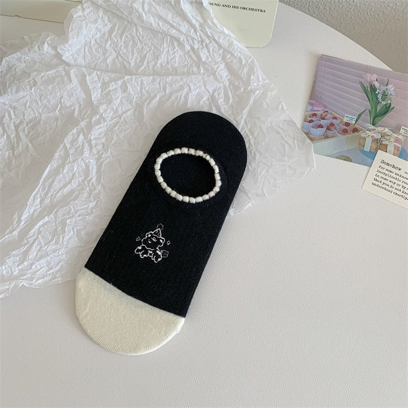 Black And White Cute Bubble Mouth Women's Low - cut Liners Socks Invisible - Soxipix
