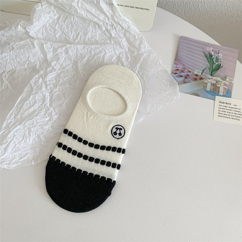Black And White Cute Bubble Mouth Women's Low - cut Liners Socks Invisible - Soxipix