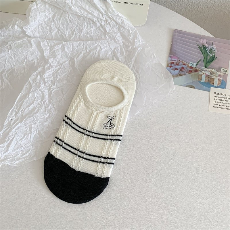 Black And White Cute Bubble Mouth Women's Low - cut Liners Socks Invisible - Soxipix