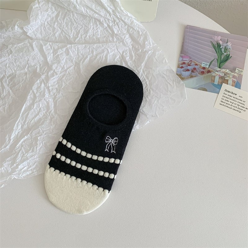 Black And White Cute Bubble Mouth Women's Low - cut Liners Socks Invisible - Soxipix