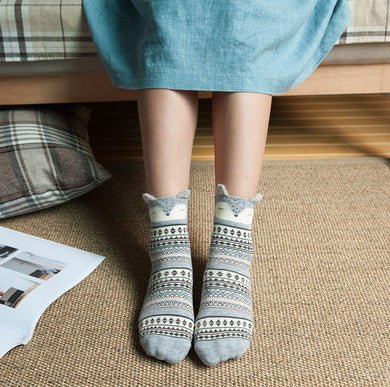 Cartoon Women's Socks Cotton Students' Socks Ears Cute Animal Socks All Cotton Socks Sweet Cotton Socks - Soxipix