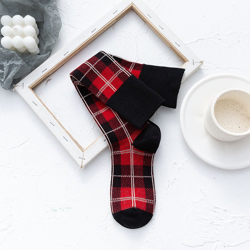 Line Plaid Socks Women Calf Knee Socks Korean Version - Soxipix