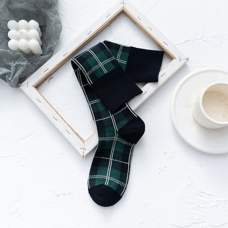 Line Plaid Socks Women Calf Knee Socks Korean Version - Soxipix